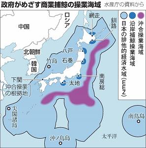 政府がめざす商業捕鯨の操業海域の地図画像